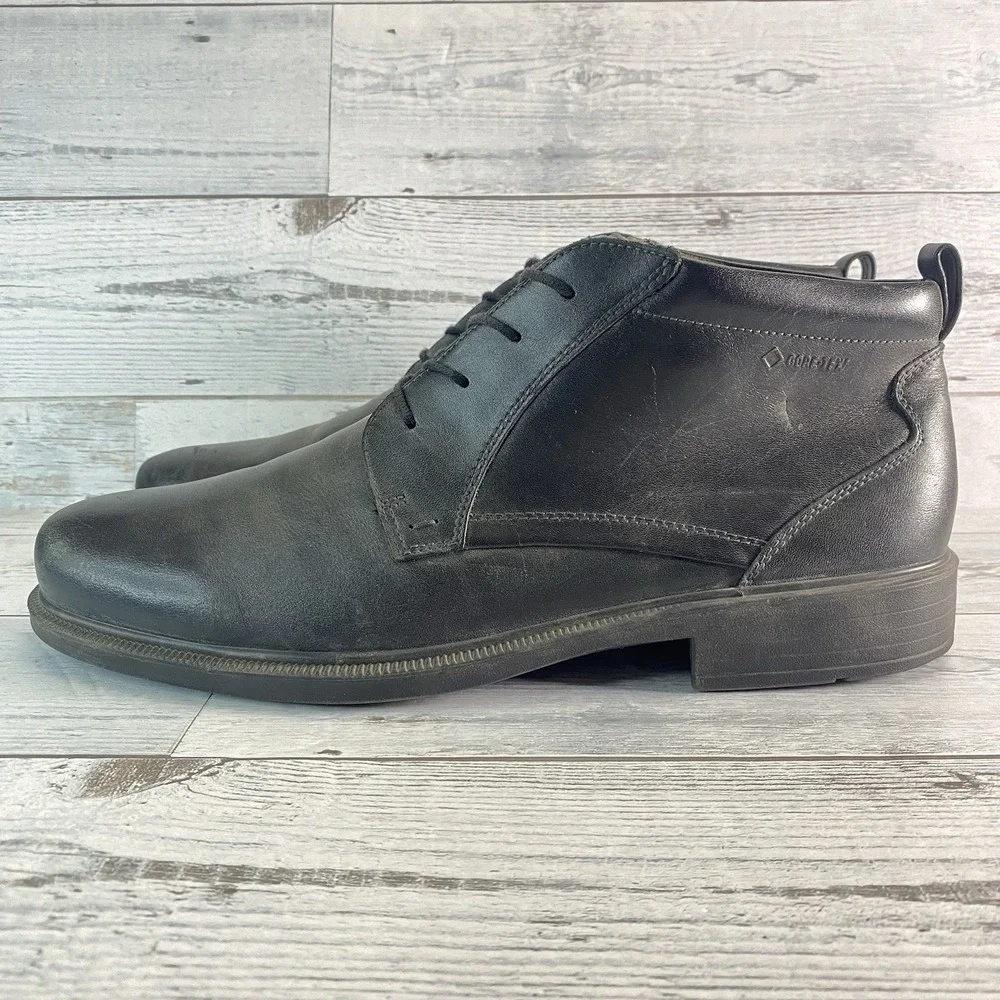 Ecco Chukka Boots Mens 12 Black Leather GTX Waterproof Classic Casual Shoes EU46